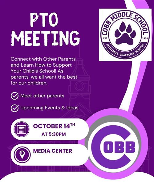PTO Meeting Oct. 14 @ 5:30 in Media Center